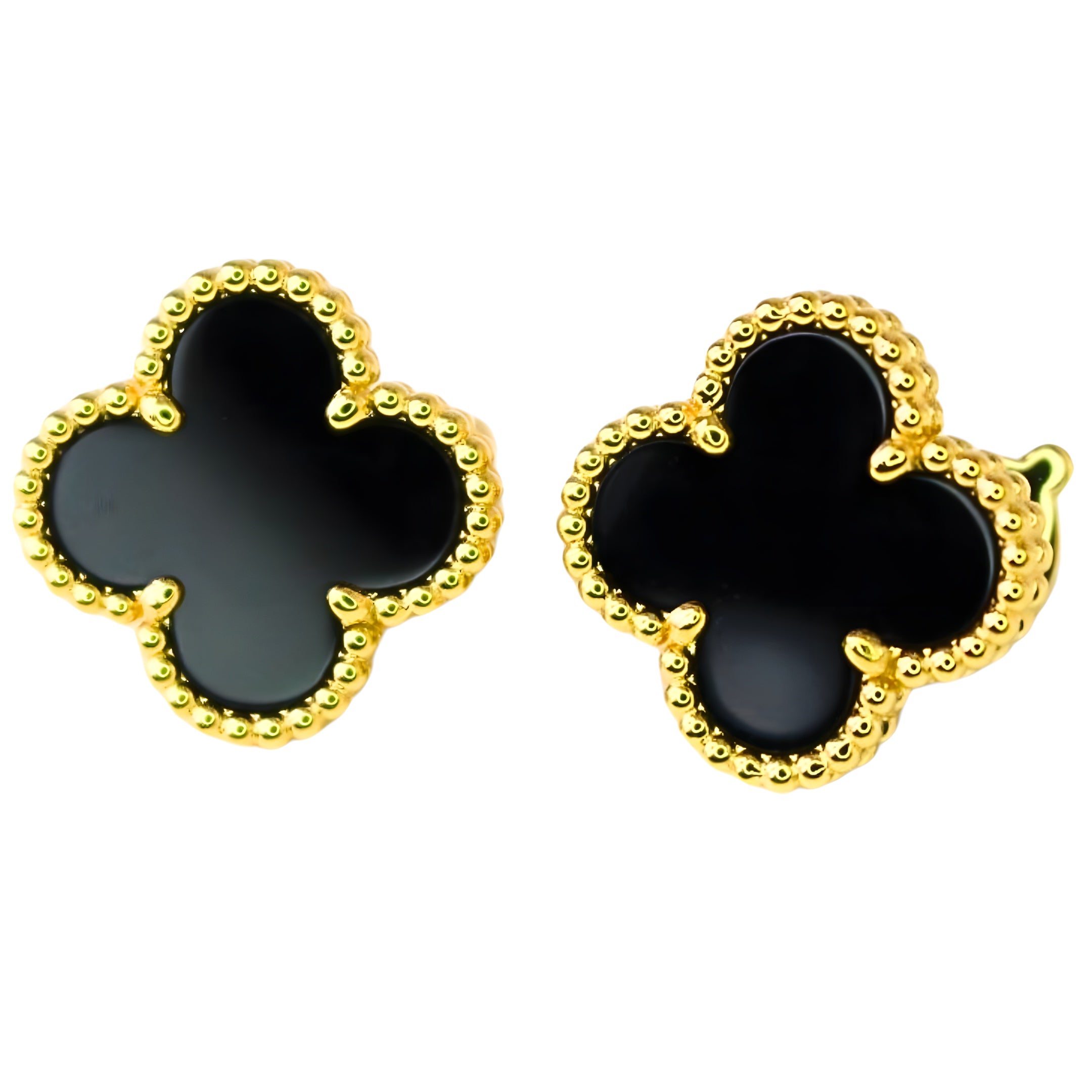 Van Cleef & Arpels Vintage Alhambra Earrings Onyx 18K Yellow Gold