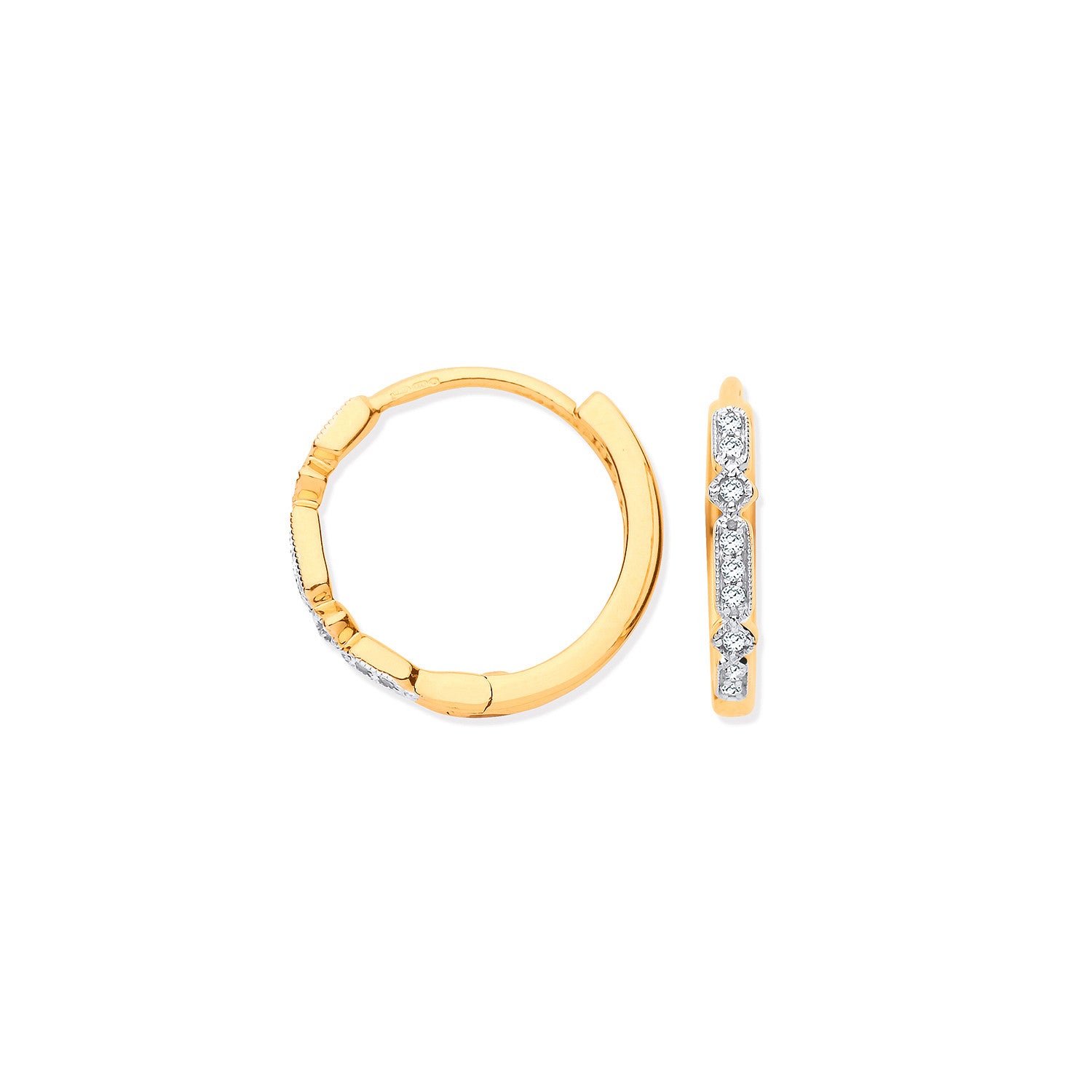 9ct Yellow Gold Round 0.08ctw Diamond Hoops