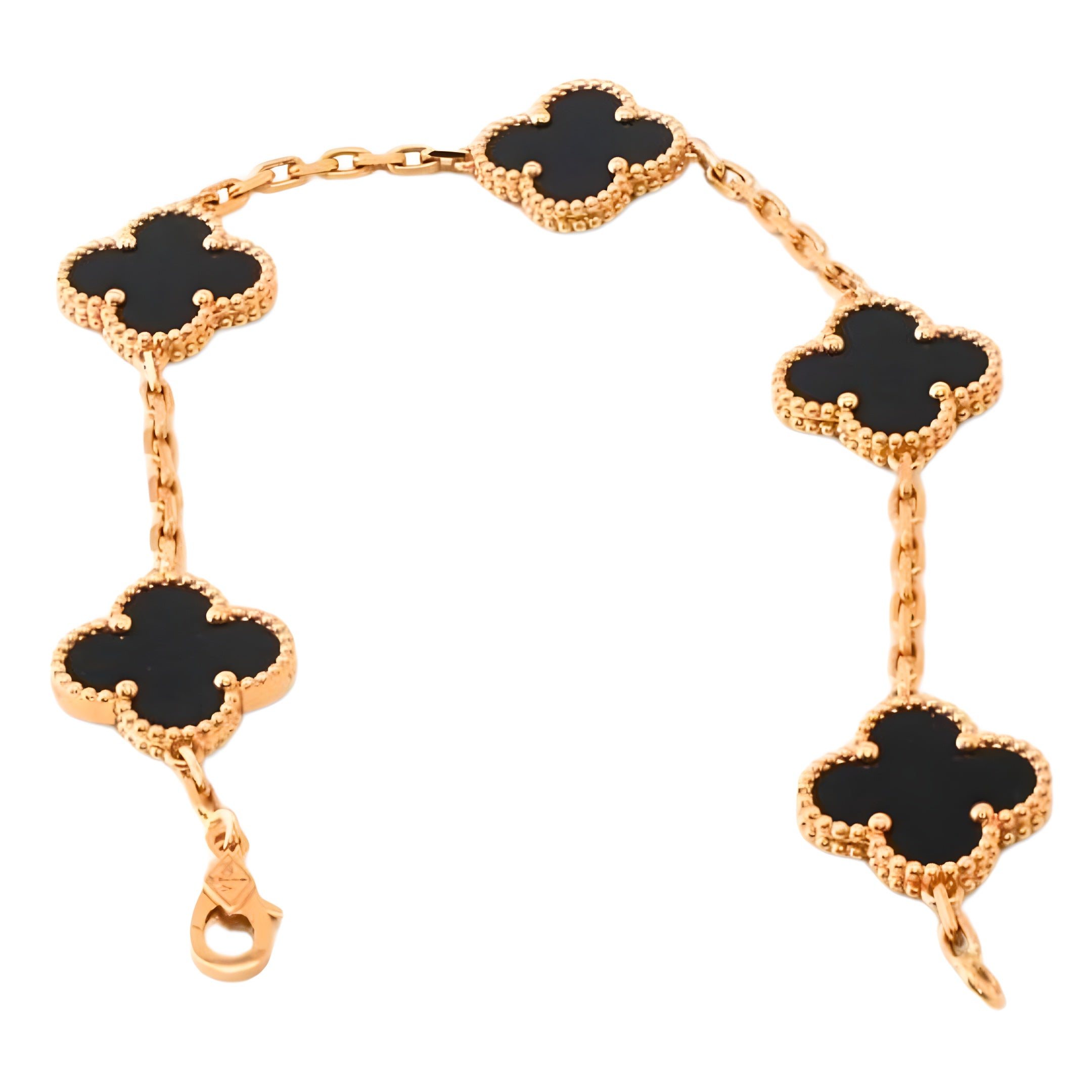 Van Cleef & Arpels Vintage Alhambra Bracelet 5 Motifs Onyx 18K Yellow Gold