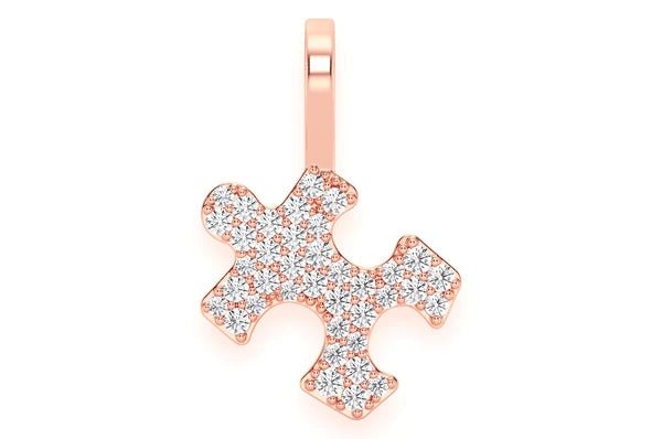 0.25ct Diamond Puzzle Piece Pendant 14K Solid Gold