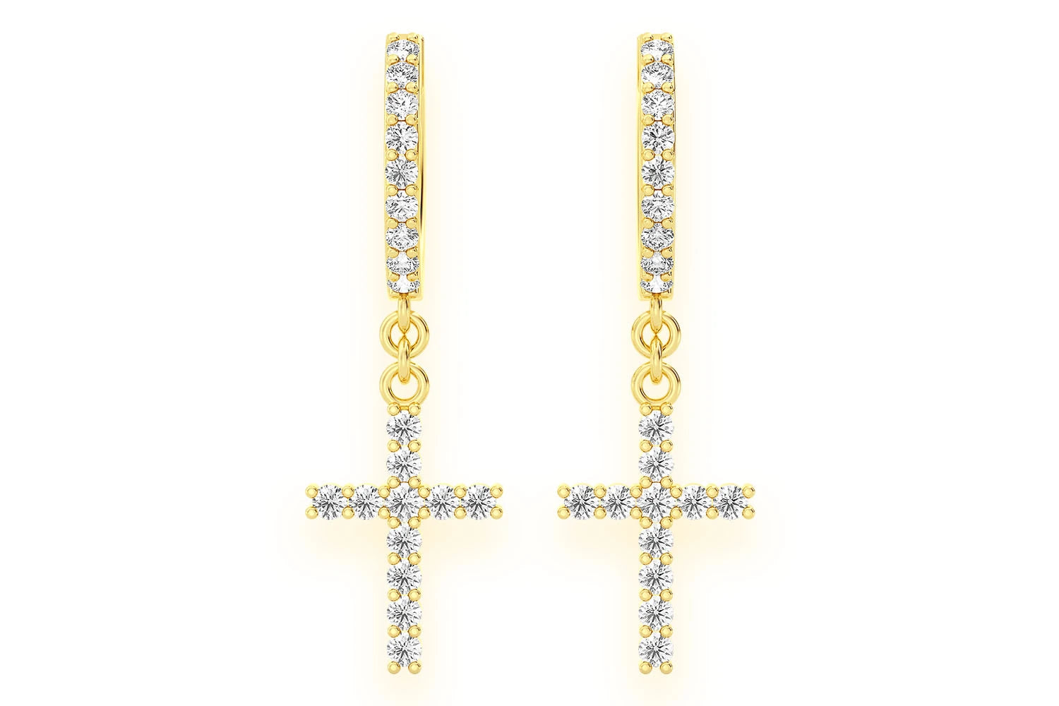 Erkals Jewellers Dangling Cross Huggie Hoop Earrings 18K Gold 0.40ctw