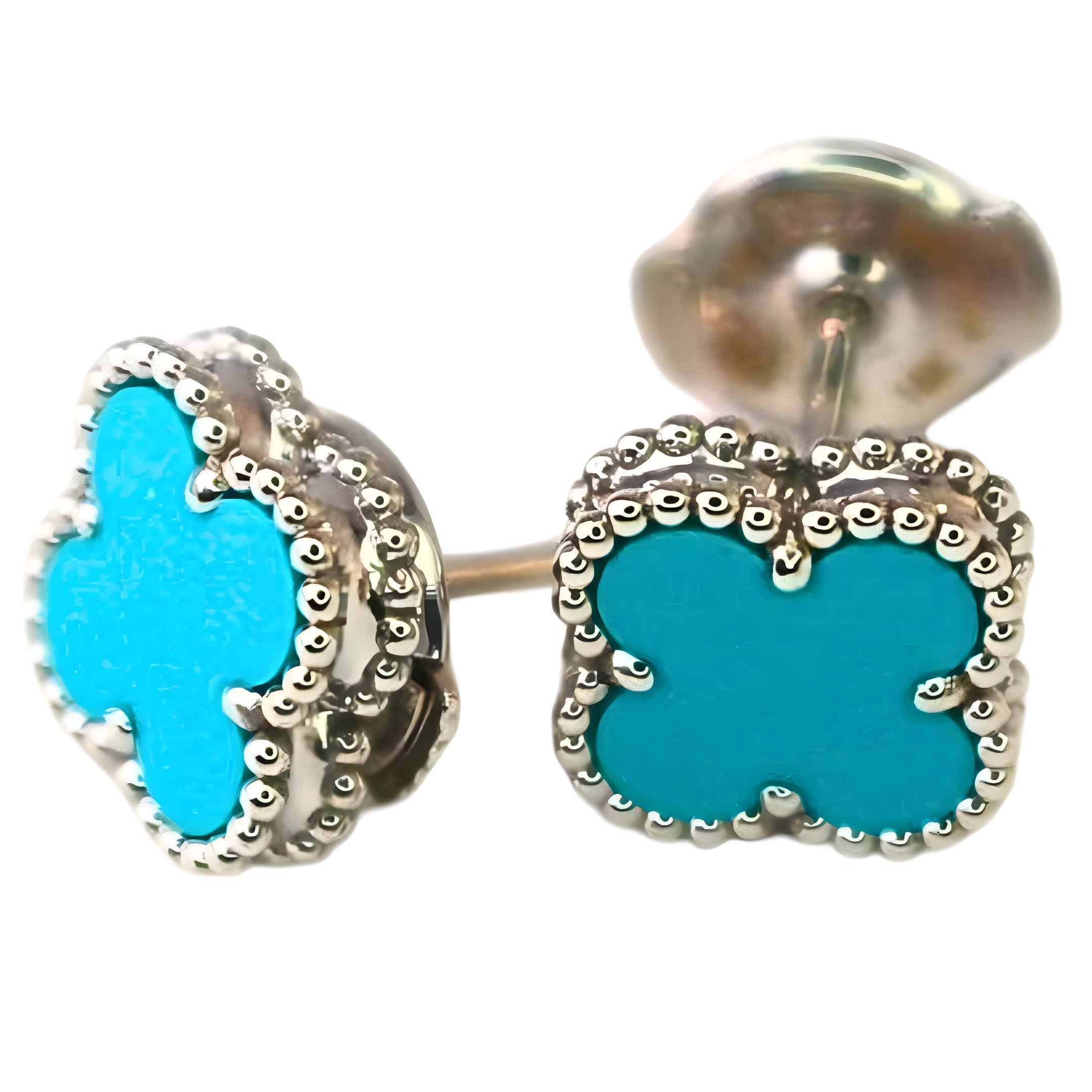 Van Cleef &amp; Arpels Boucles d'oreilles Sweet Alhambra Turquoise Or blanc 18 carats