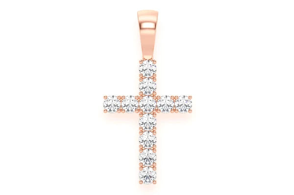 1.00ct Diamond Solitaire Cross Pendant 14K Solid Gold