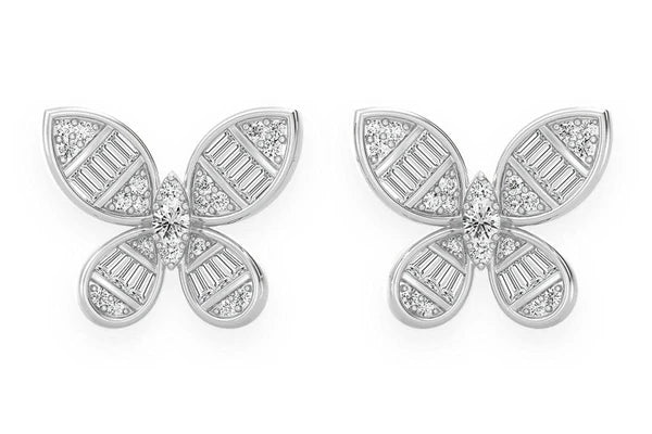 Erkals Jewellers Butterfly Baguette Stud Earrings 18K Gold 0.65ctw