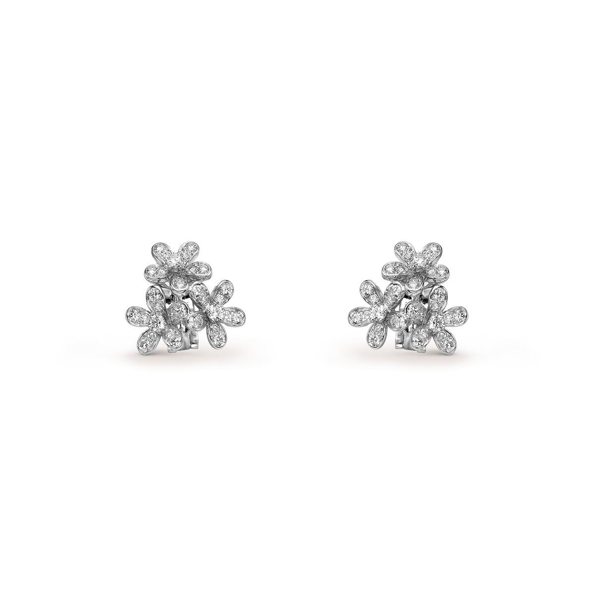 Van Cleef & Arpels Socrate Diamond 3 Flowers Earrings 18K White Gold