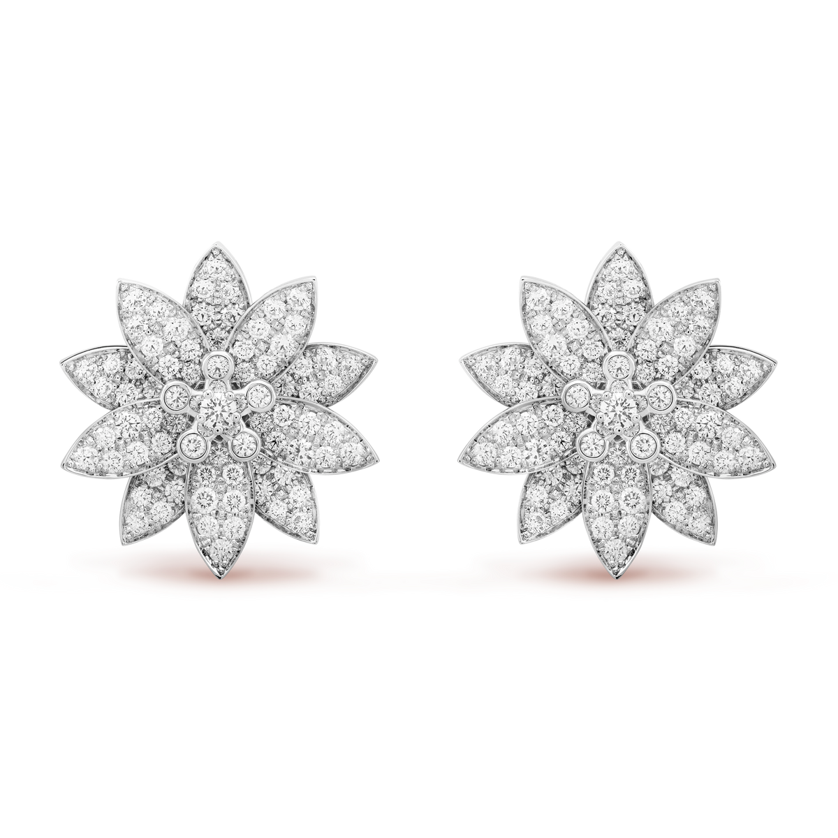 Van Cleef & Arpels Lotus Diamond Medium Earrings 18K White Gold