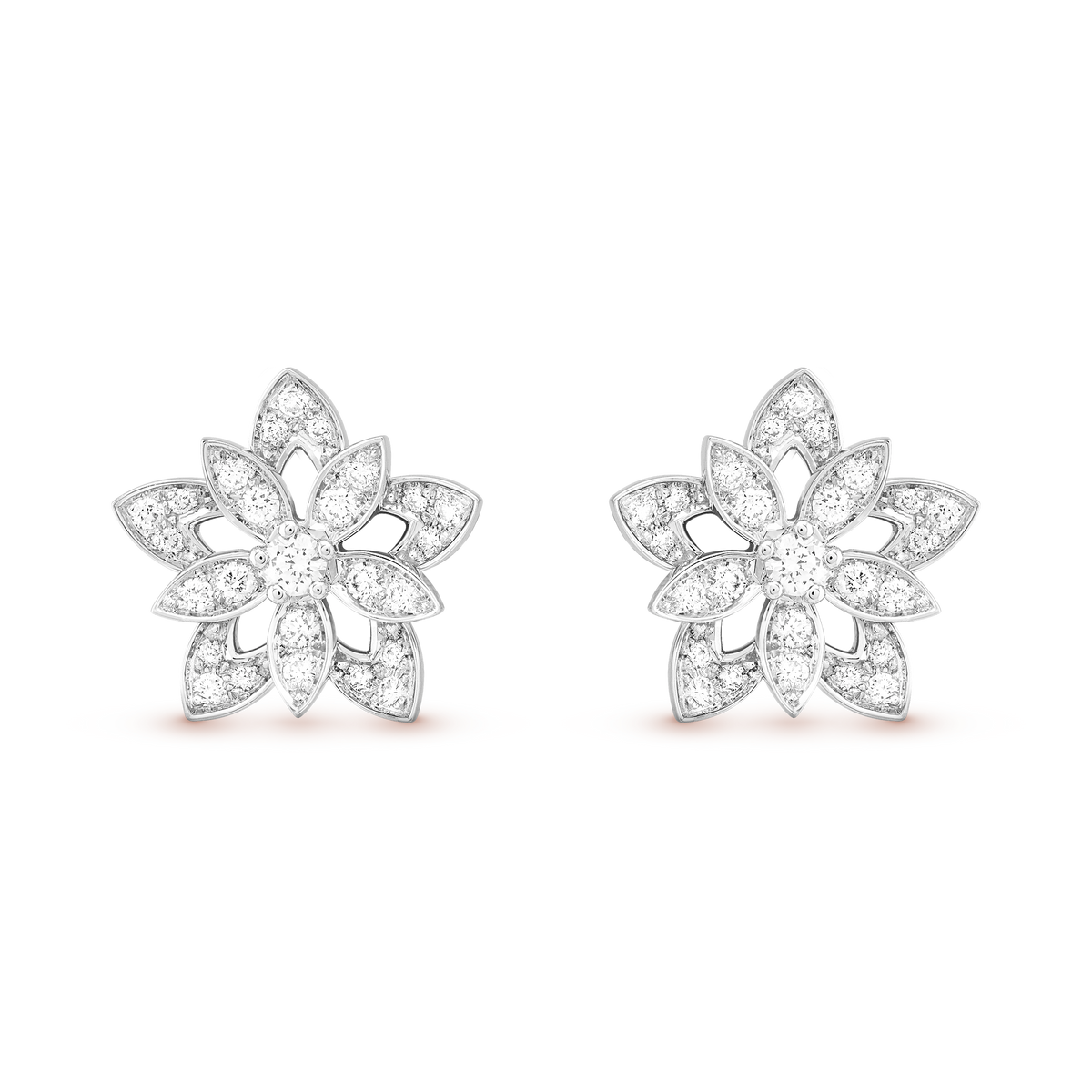 Van Cleef & Arpels Lotus Openwork Diamond Small Earrings 18K White Gold