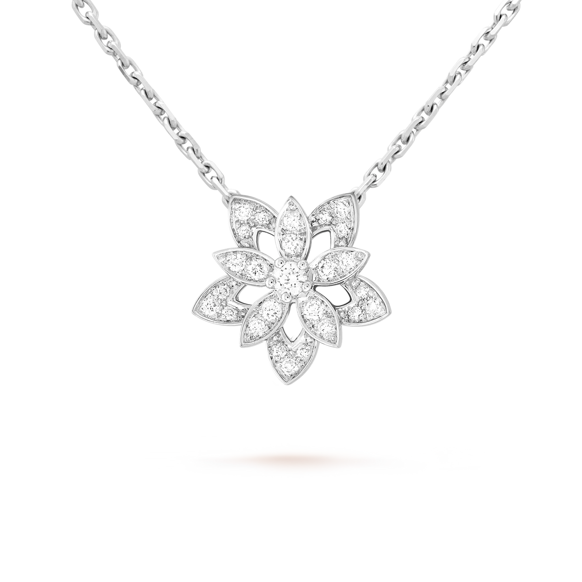 Van Cleef & Arpels Lotus Openwork Diamond Mini Pendant 18K White Gold