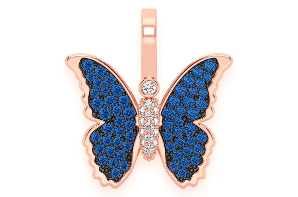 0.50ct Diamond Butterfly Sapphire Pendant 14K Solid Gold
