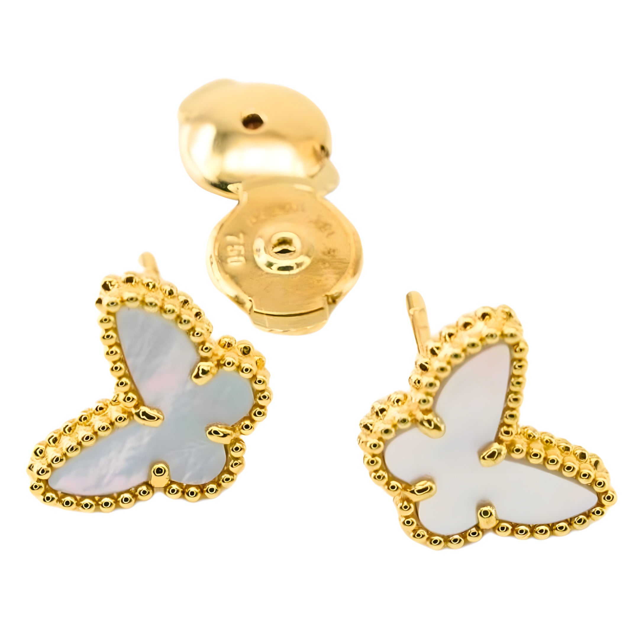 Van Cleef & Arpels Sweet Alhambra Butterfly Earrings Mother-Of-Pearl 18K Yellow Gold