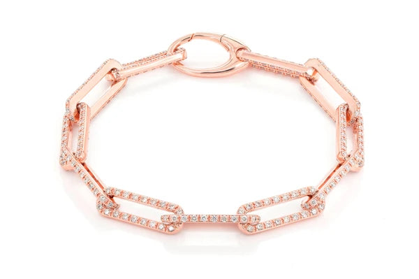 Erkals Jewellers Diamond Bezel Set Elongated Rolo Link Bracelet 18K Gold 3.25ctw