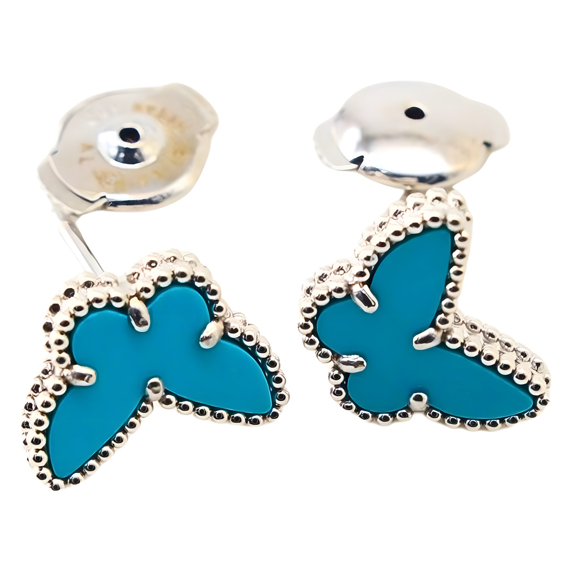 Van Cleef & Arpels Sweet Alhambra Butterfly Earrings Turquoise 18K White Gold