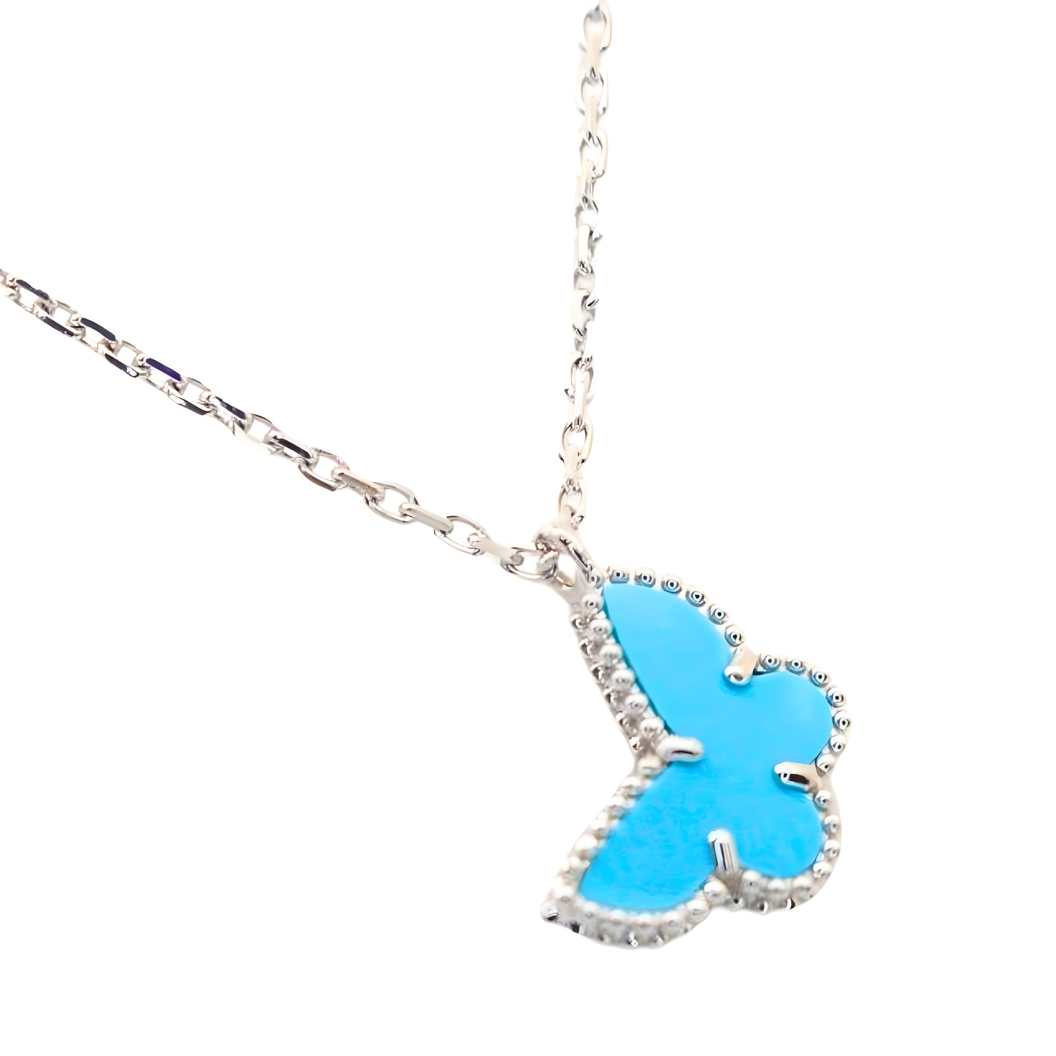 Van Cleef & Arpels Sweet Alhambra Butterfly Pendant Turquoise 18K White Gold