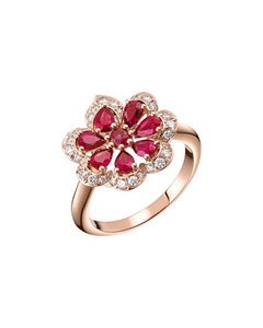 Precious Lace Mini Frou-Frou Diamond & Rubies Ring 18ct Rose Gold