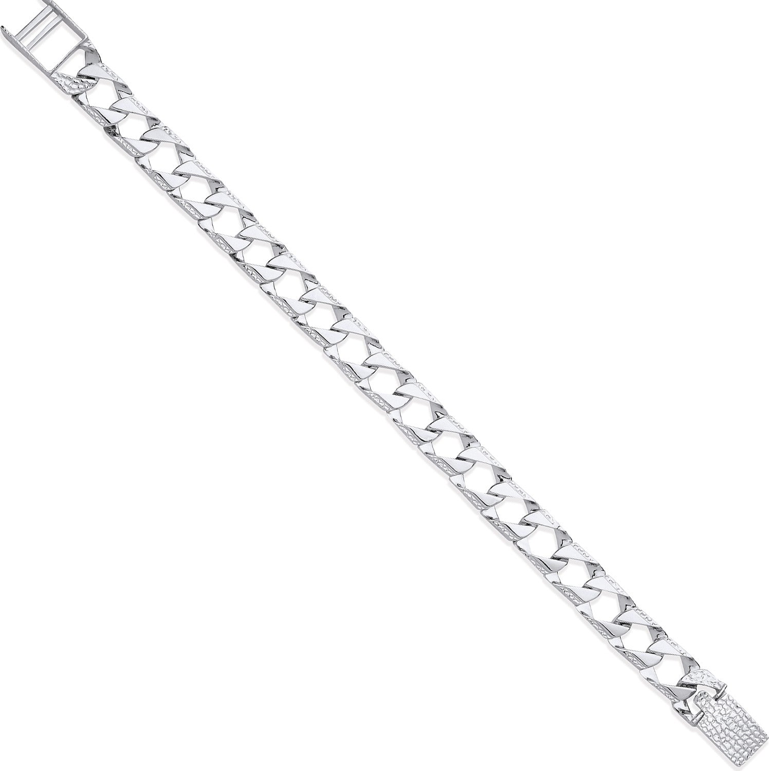 Silver 8mm Square Curb  Ribbed Edge Link Gents Bracelet