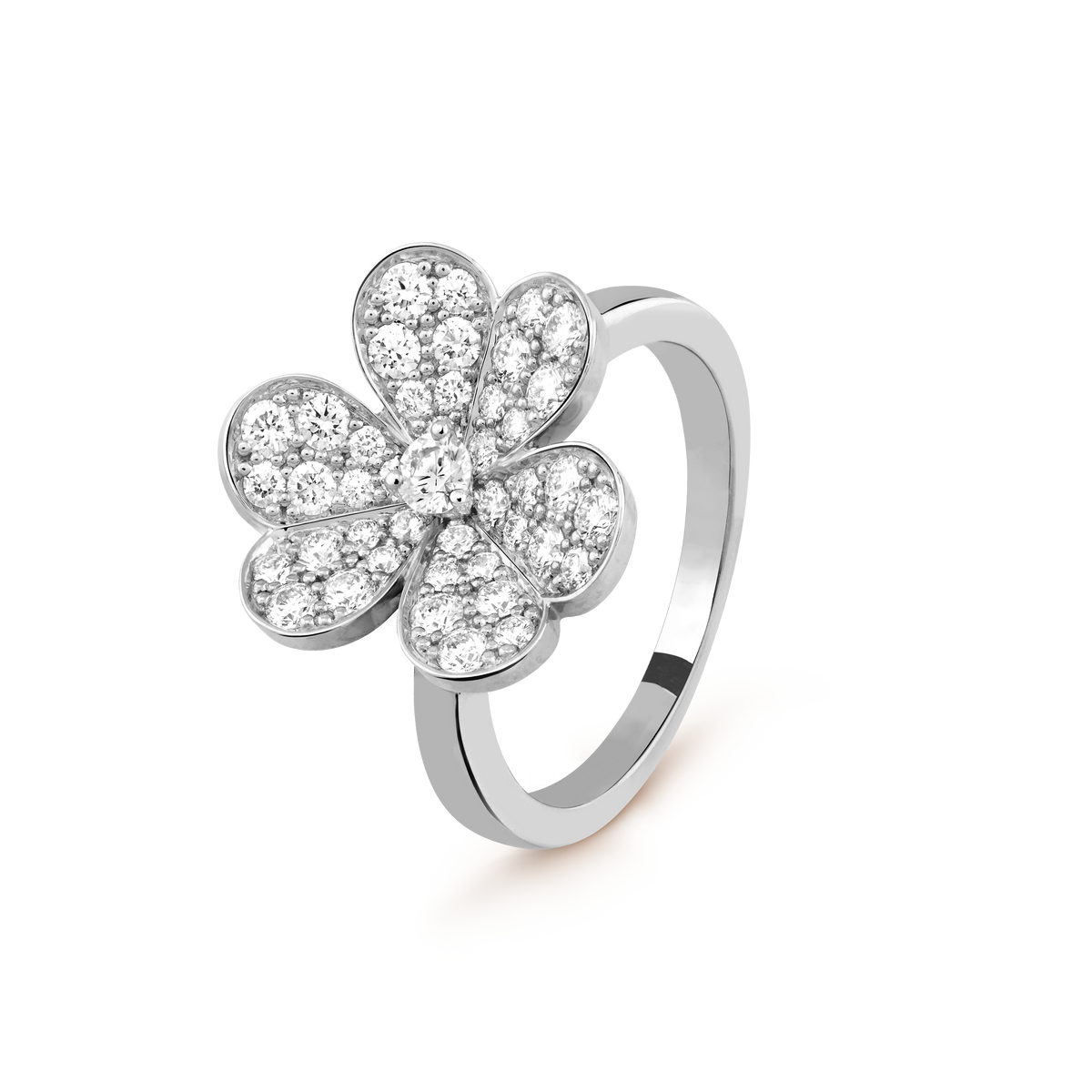 Van Cleef & Arpels Frivole 1 Flower Small Model Diamond Ring 18K White Gold
