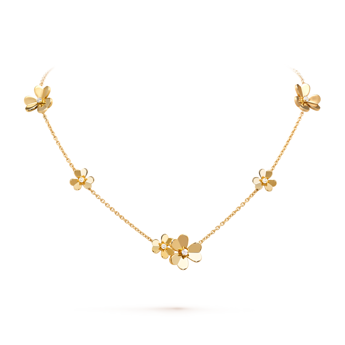 Van Cleef & Arpels Frivole Diamond 9 Flowers Necklace 18K Yellow Gold