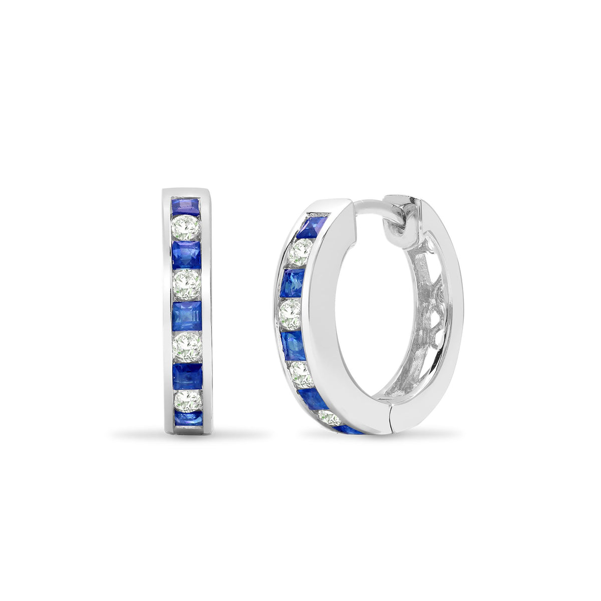 18ct White Gold Natural Diamond And Sapphire Hoop Earrings