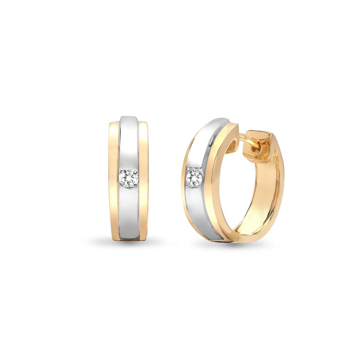 18ct White And Yellow Gold Natural Diamond Huggie Earrings