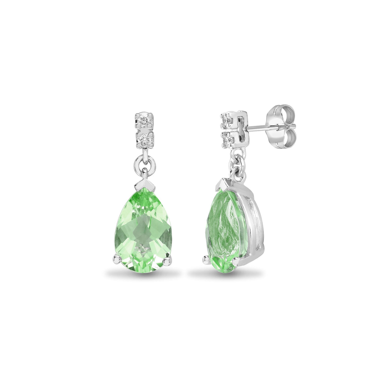 18ct White Gold Natural Diamond And Green Amethyst Earrings