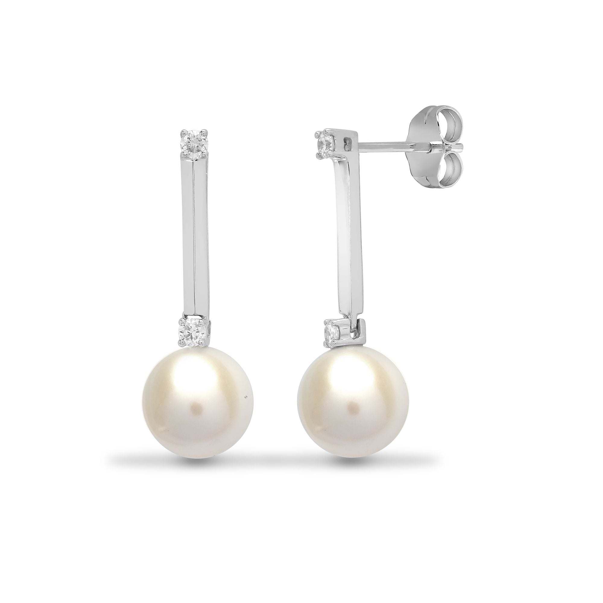 18ct White Gold 15pt Natural Diamond Pearl Earring