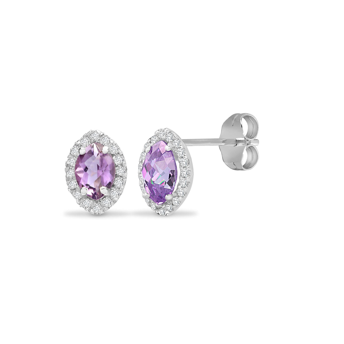 18ct White Gold Natural Diamond And Amethyst Studs
