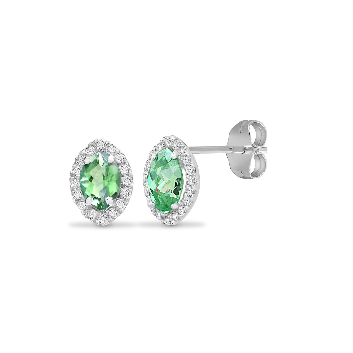 18ct White Gold Natural Diamond And Peridot Studs