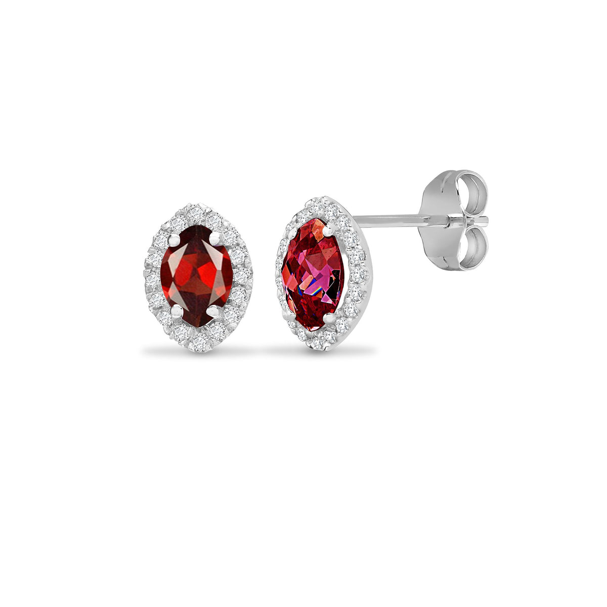 18ct White Gold Natural Diamond And Garnet Studs