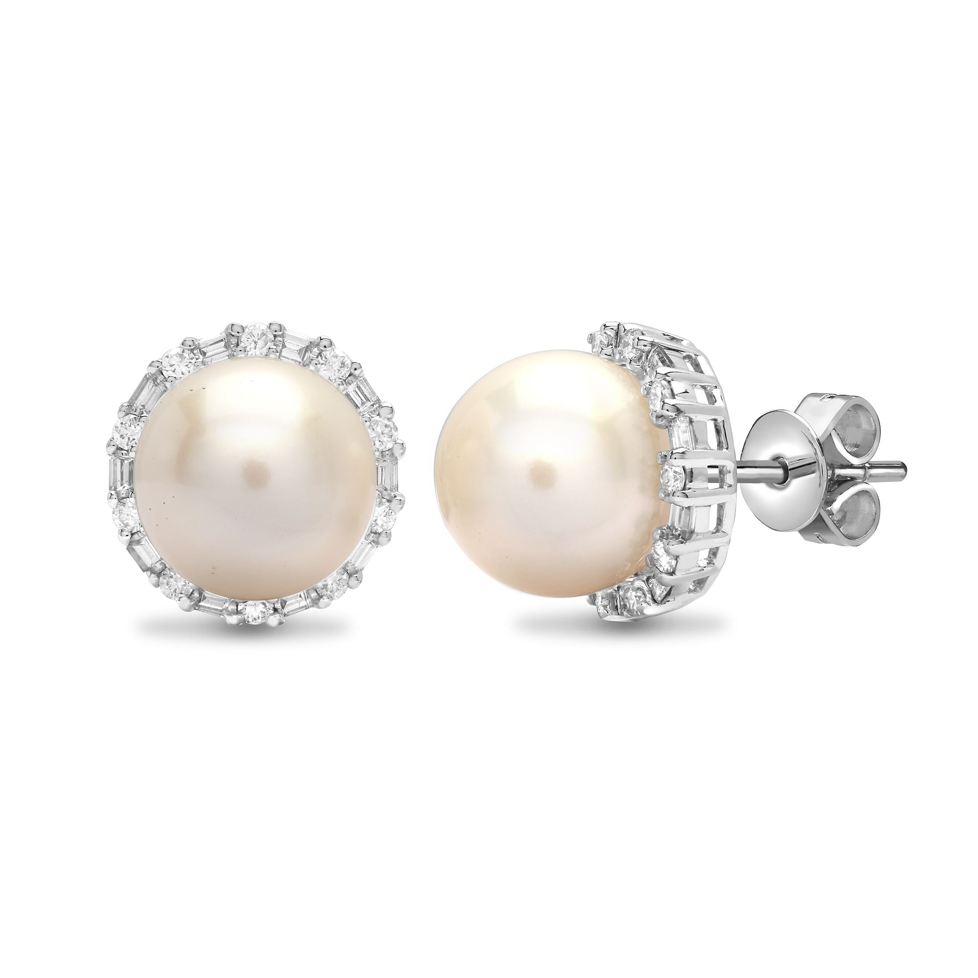 18E312 | 18ct White 63pts Natural Diamond & Pearl Studs