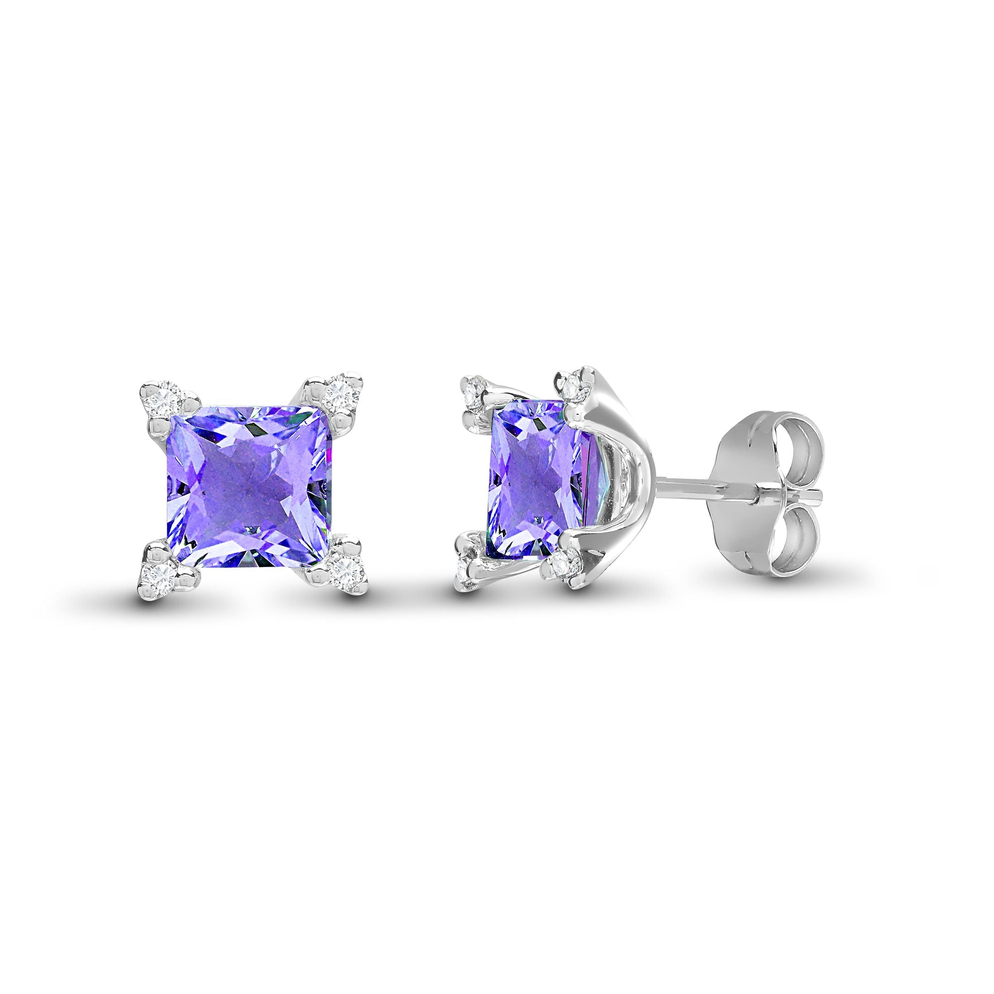 18ct White Gold Natural Diamond And Amethyst Stud Earrings