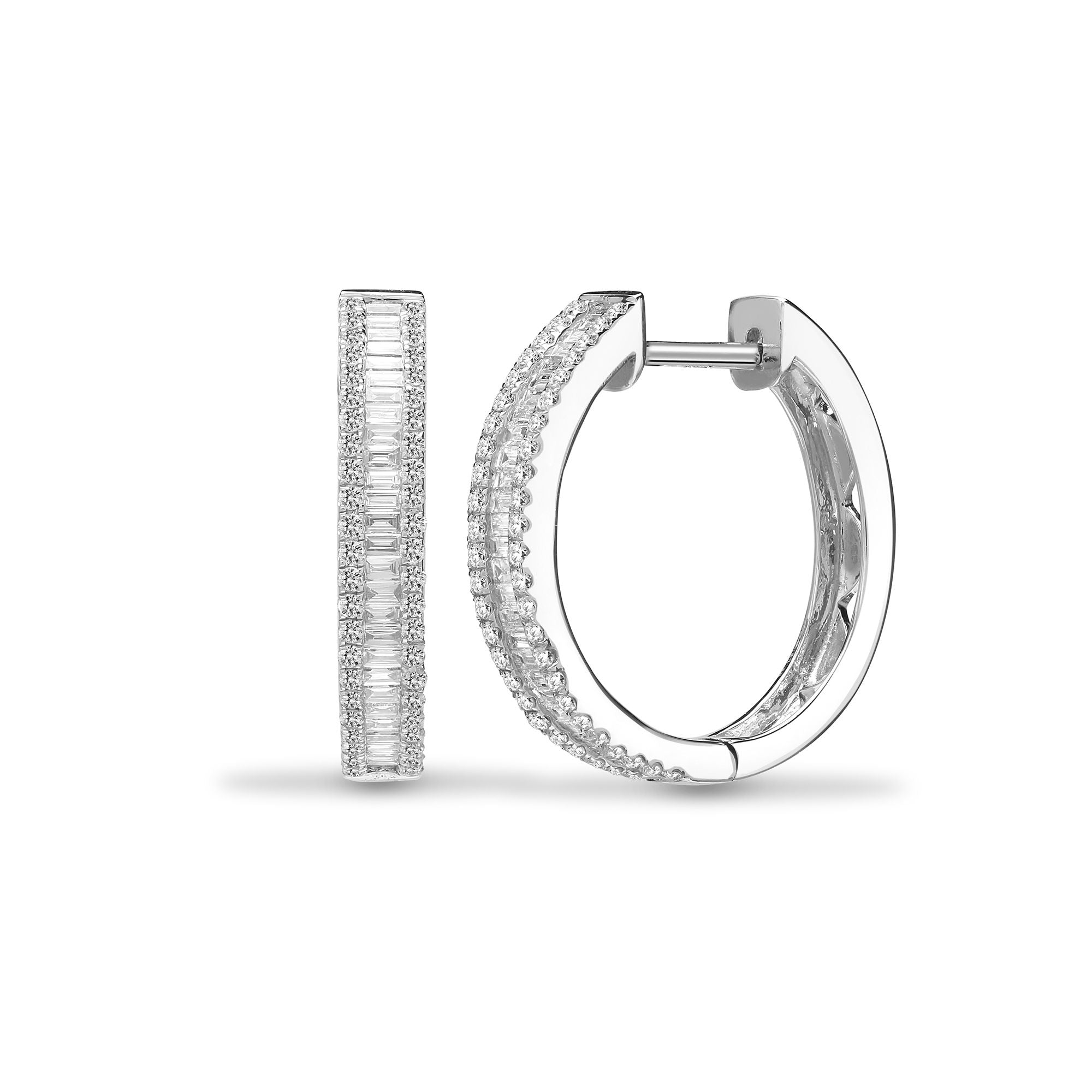 18E381 | 18ct White Gold 0.70ct Round & Baguette Natural Diamond Hoop Earring