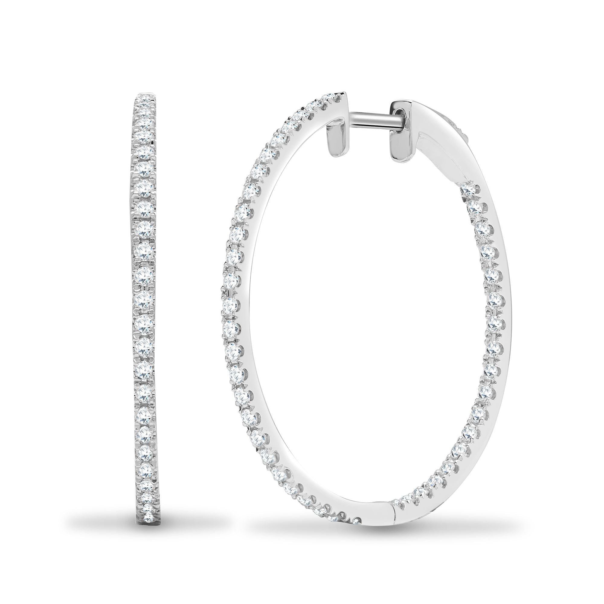 18E447 | 18ct White 0.90ct Natural Diamond Claw Full Set Hoop Earrings