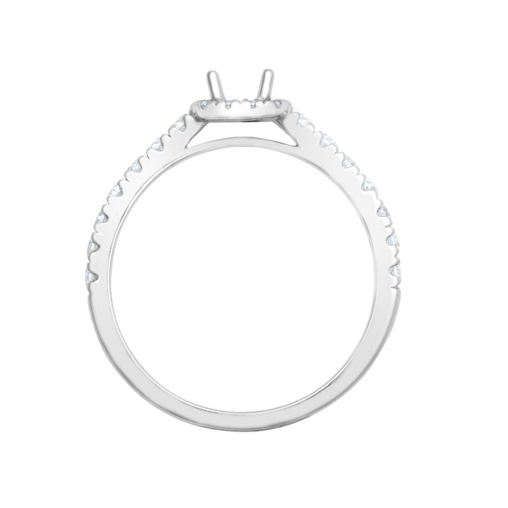 18ct White Gold Natural Diamond Micro-set Cushion-shaped Halo and Shoulders Wed-fit Ring Mount- Holds 0.25ct