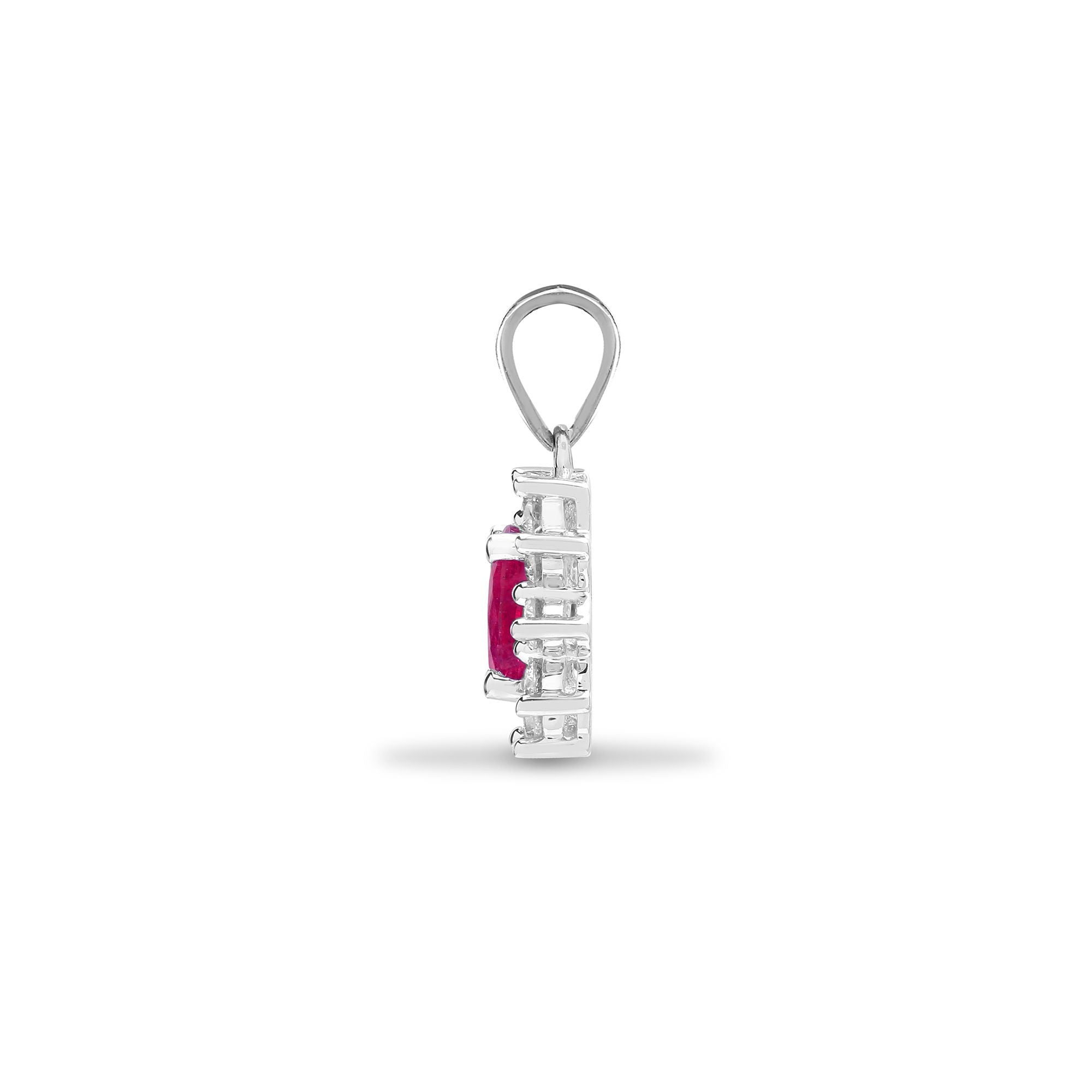 18ct White Gold Natural Diamond And Ruby Pendant