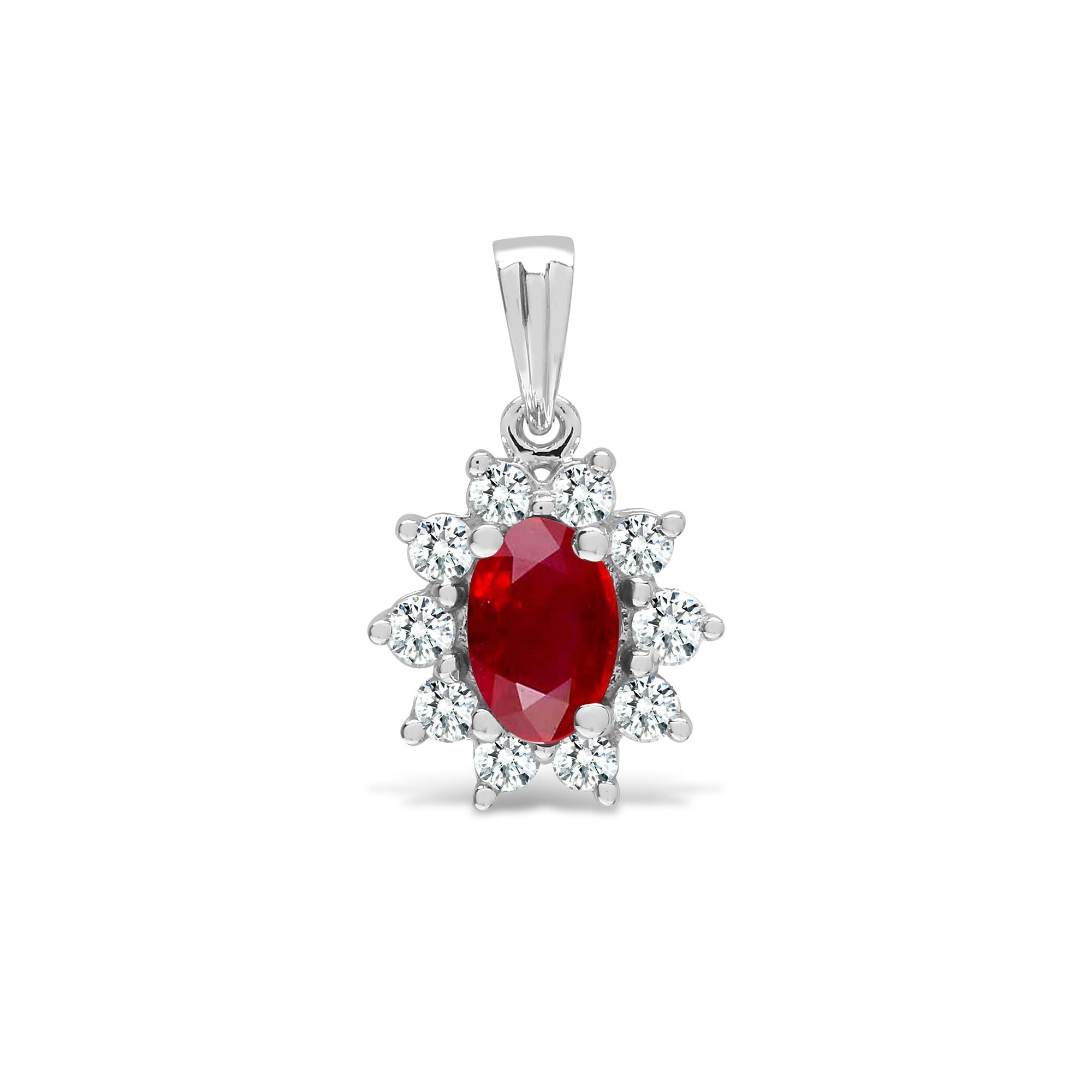 18ct White Gold Natural Diamond And Ruby Pendant