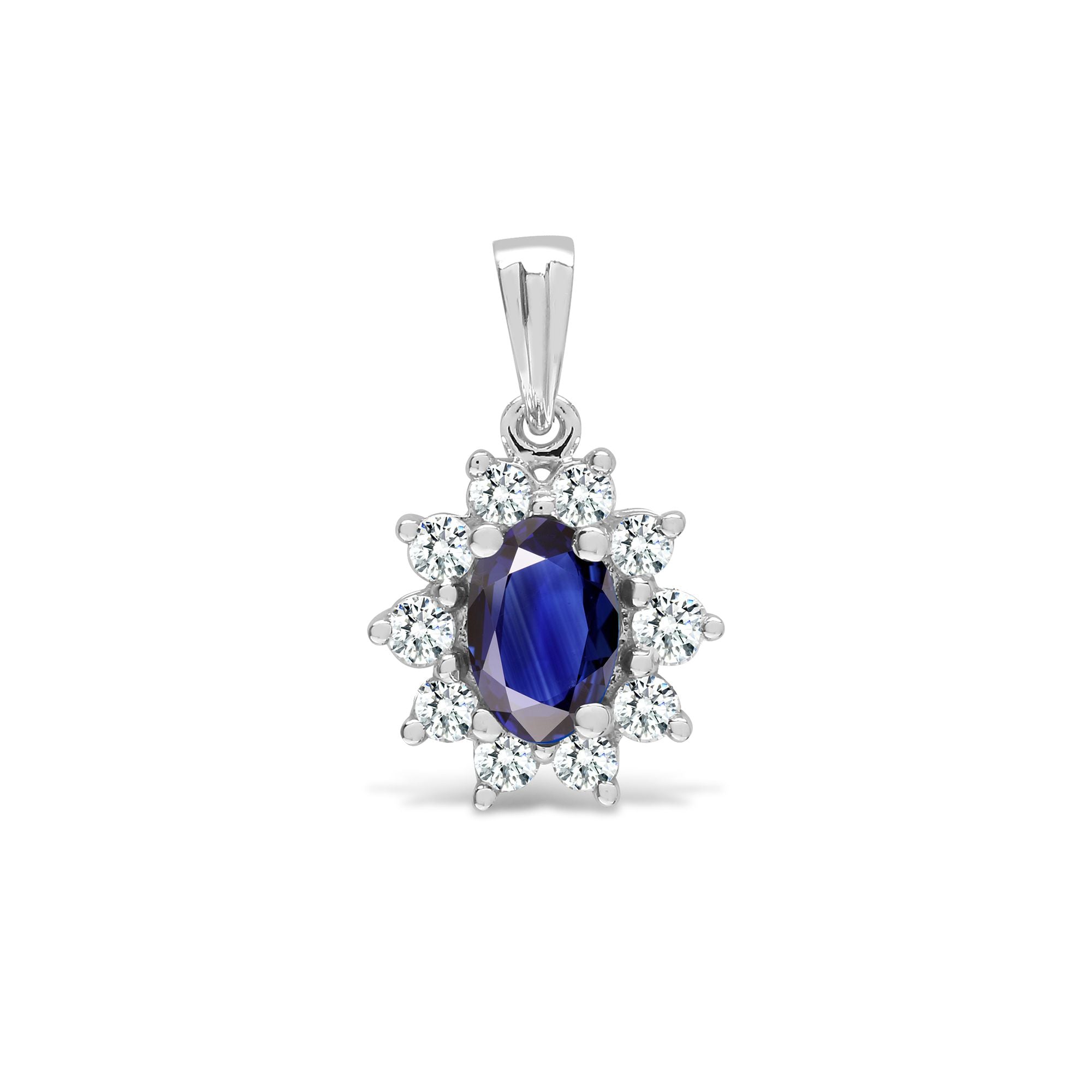 18ct White Gold Natural Diamond And Sapphire Pendant