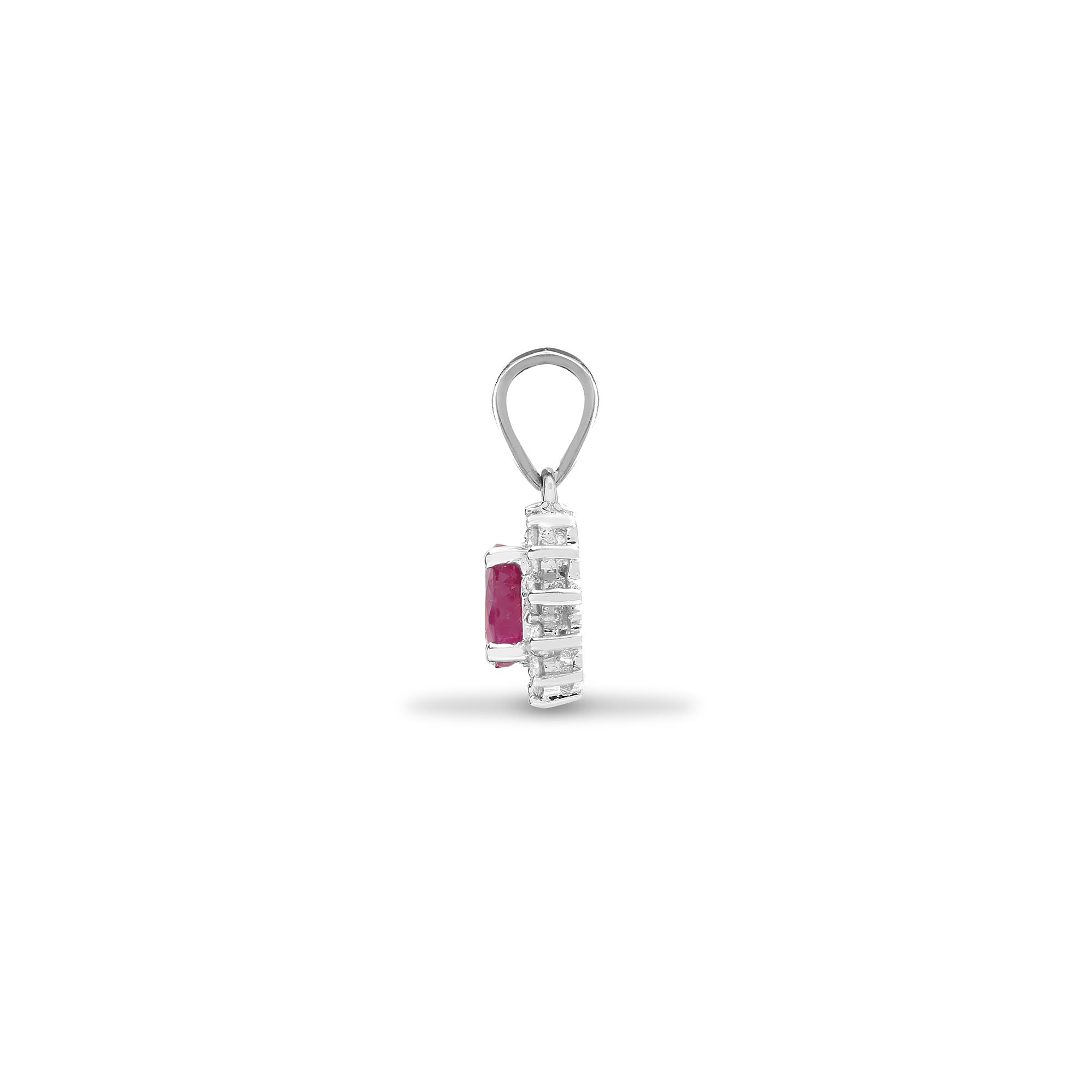 18ct White Gold Natural Diamond And Ruby Pendant