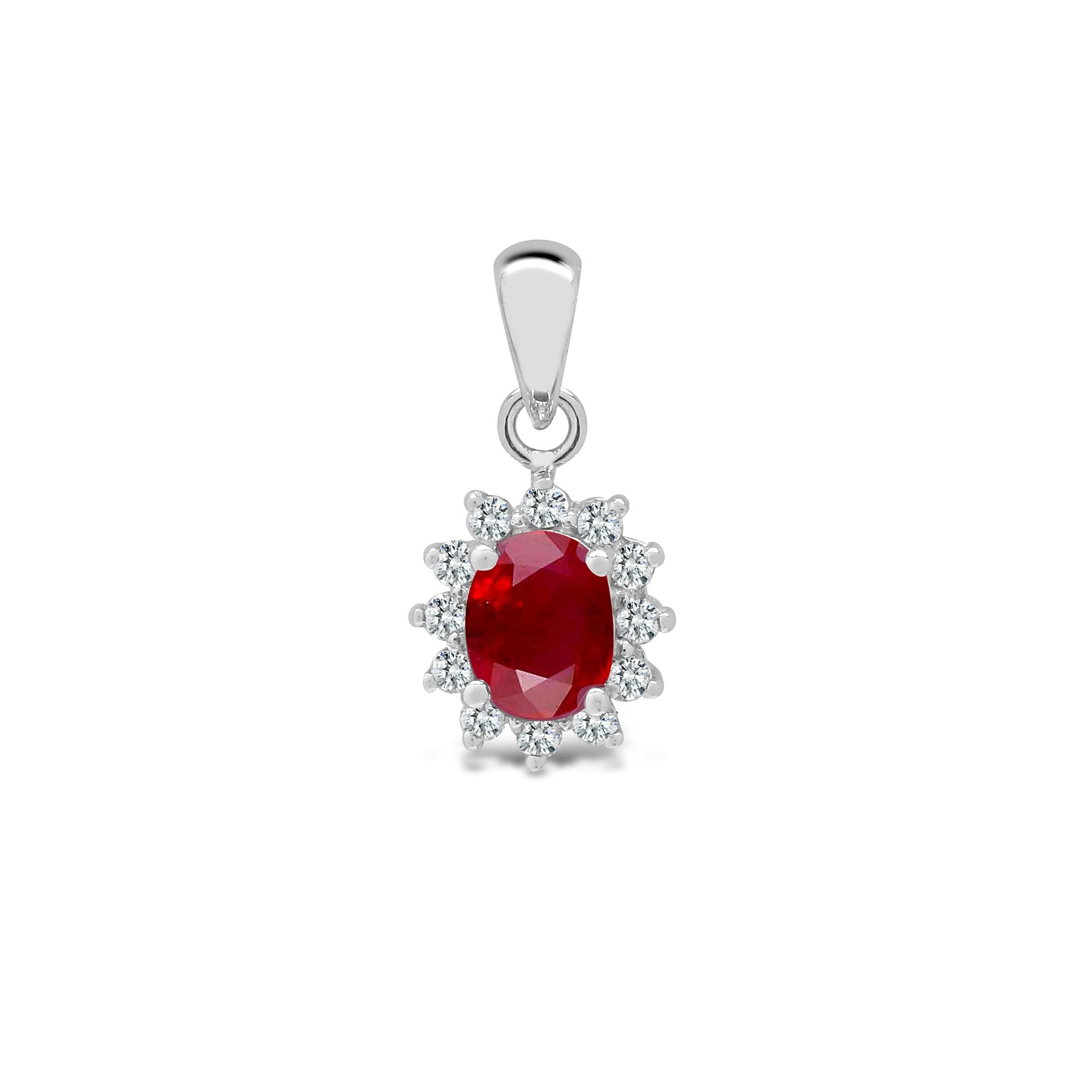 18ct White Gold Natural Diamond And Ruby Pendant