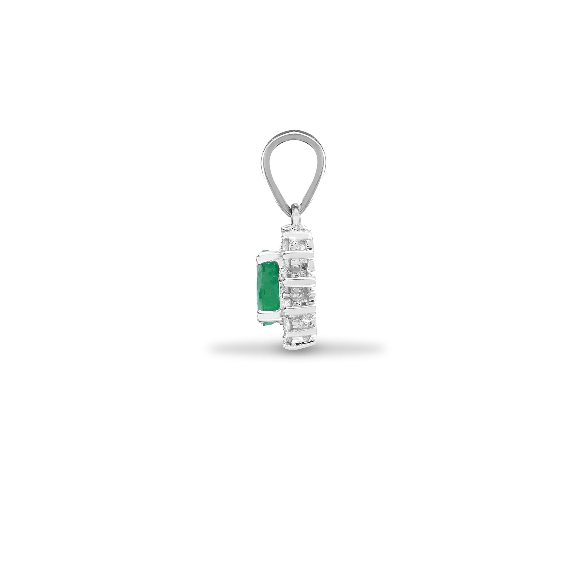 18ct White Gold Natural Diamond And Emerald Pendant