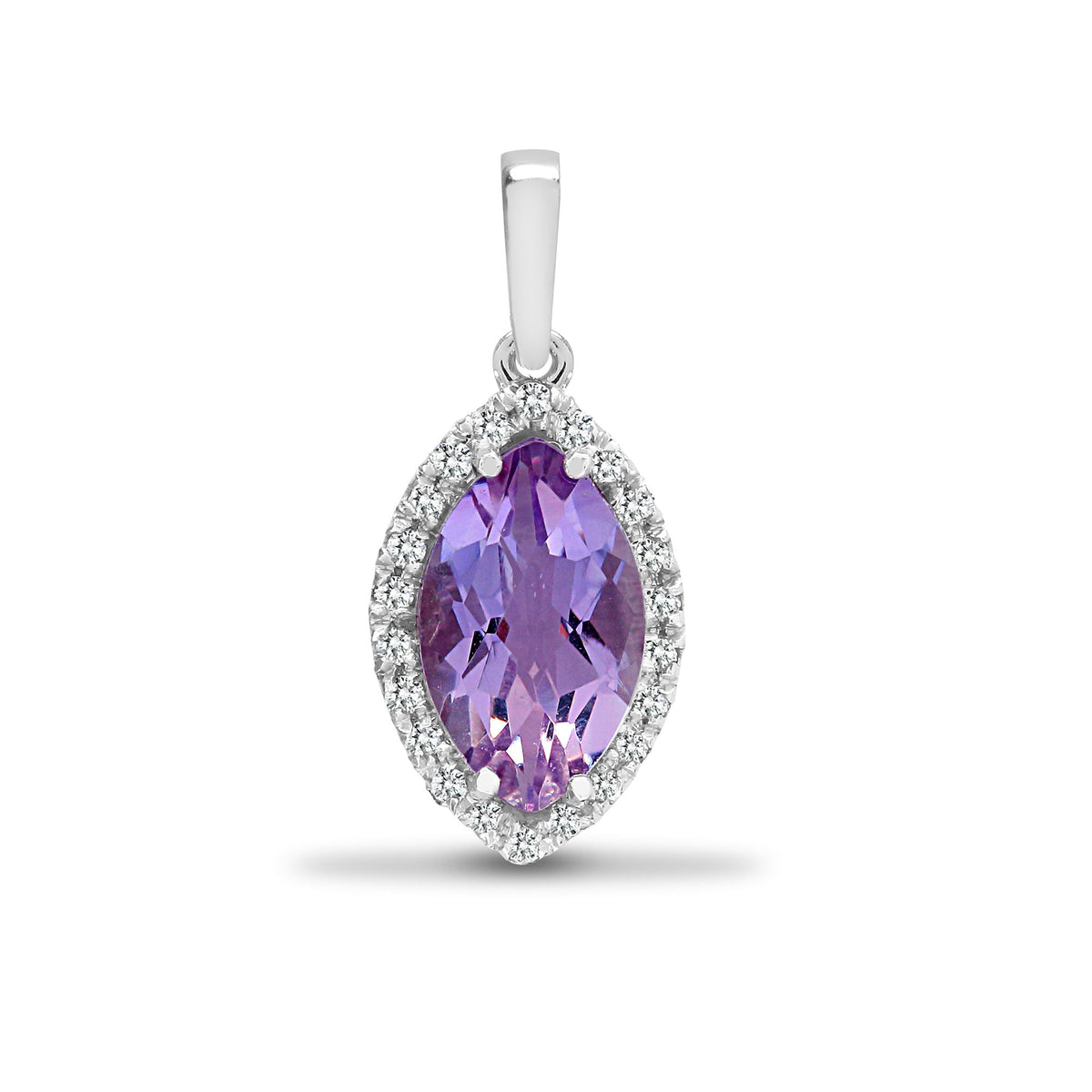 18ct White Gold Natural Diamond And Amethyst Pendant