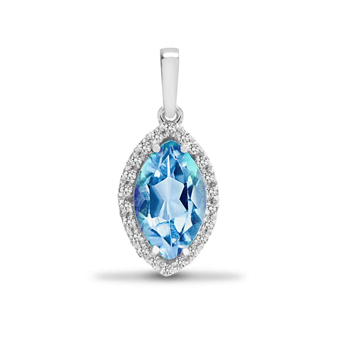18ct White Gold Natural Diamond And Blue Topaz Pendant