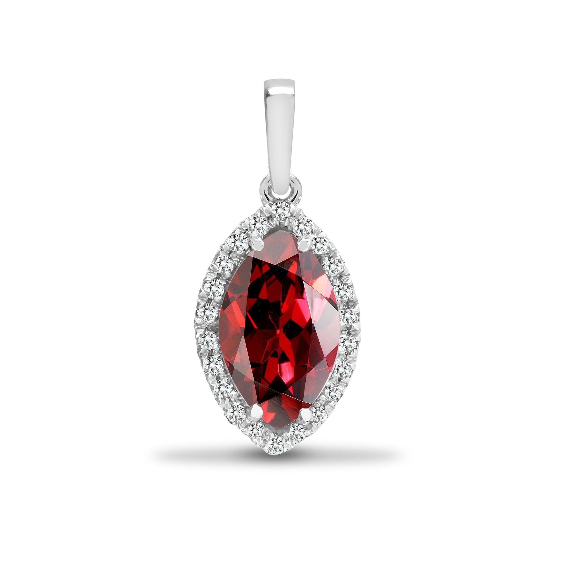 18ct White Gold Natural Diamond And Garnet Pendant