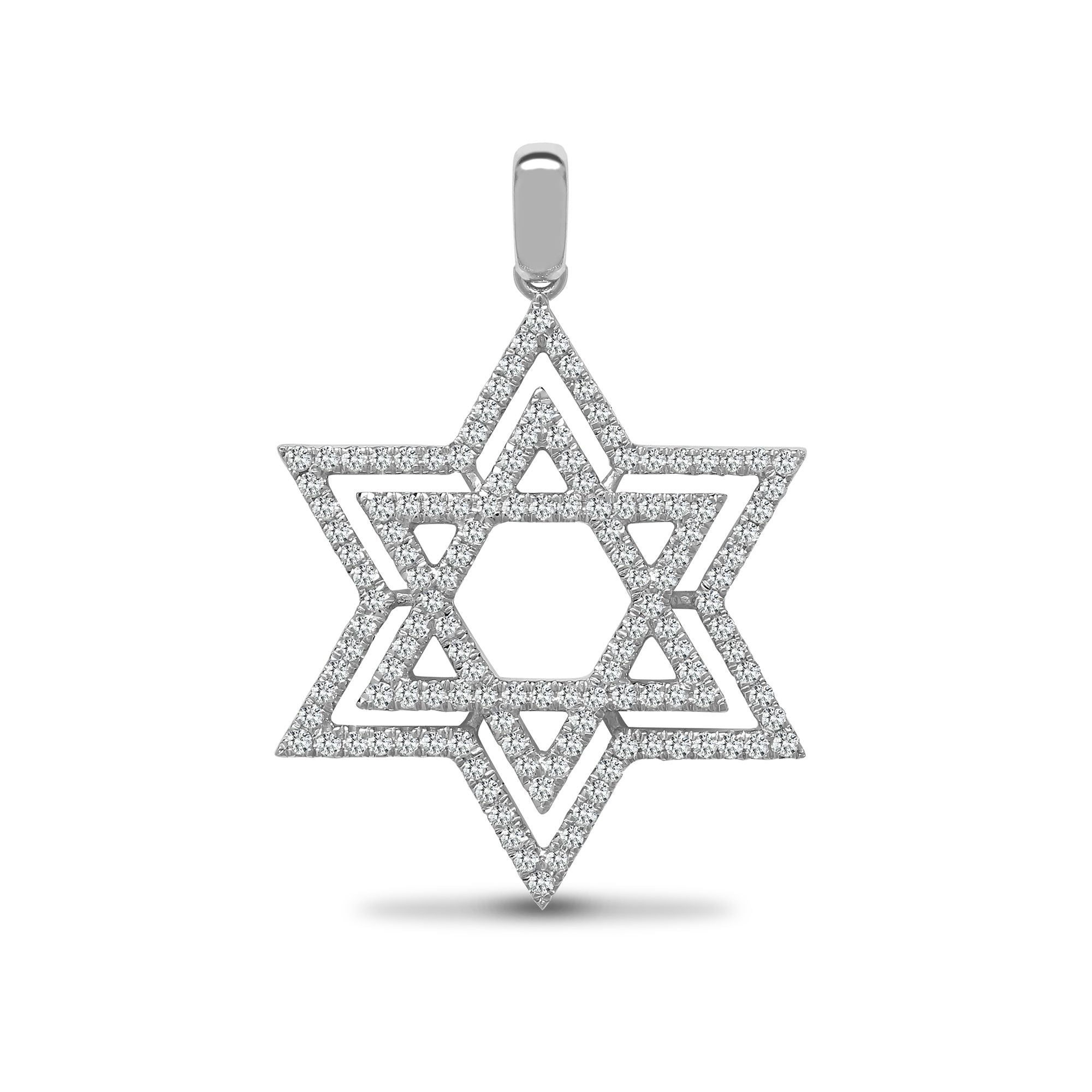 18P277 | 18ct White Gold Natural Diamond Star of David Pendant - 0.60ct