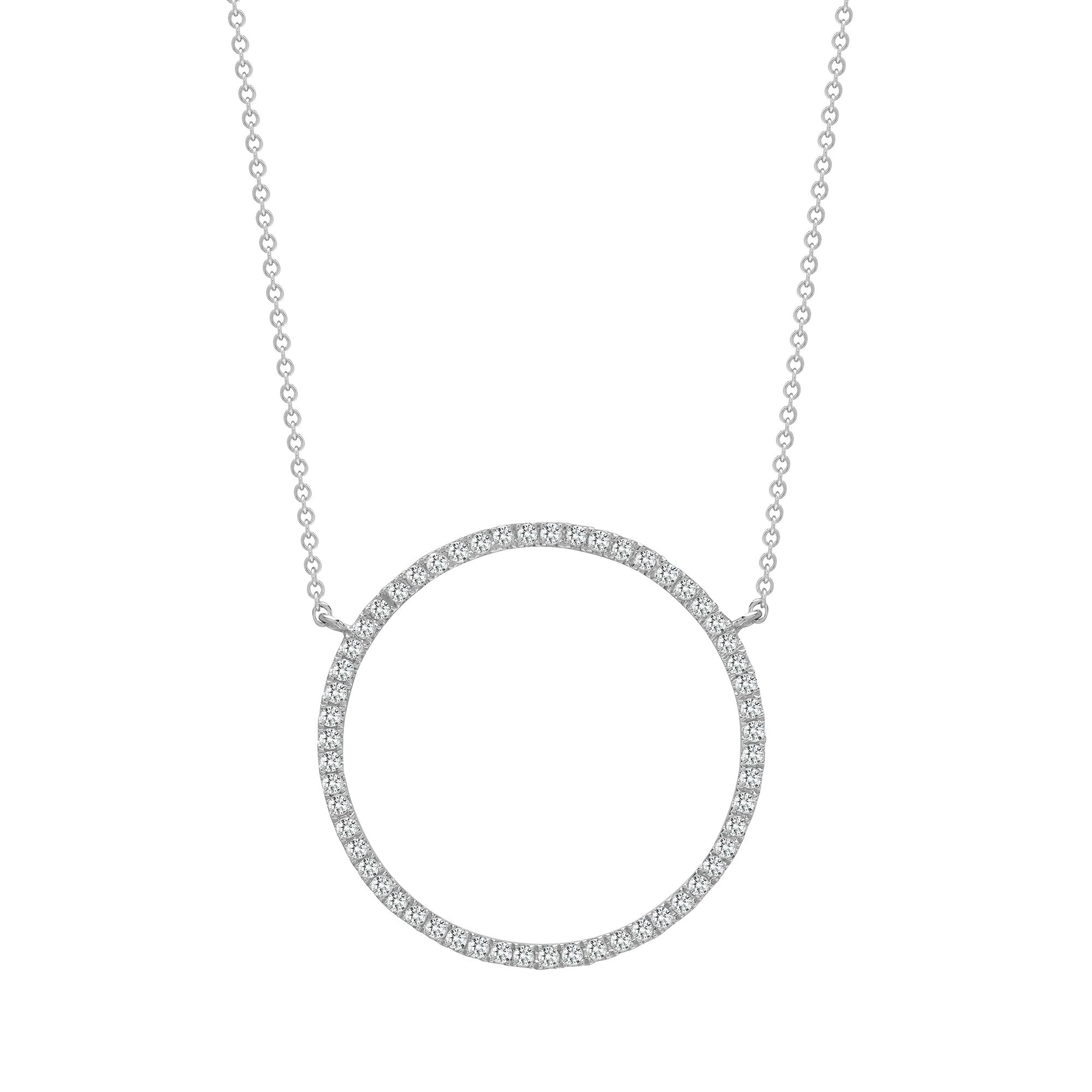 18ct White 0.32ct Natural Diamond Circle Pendant - 18" Chain included