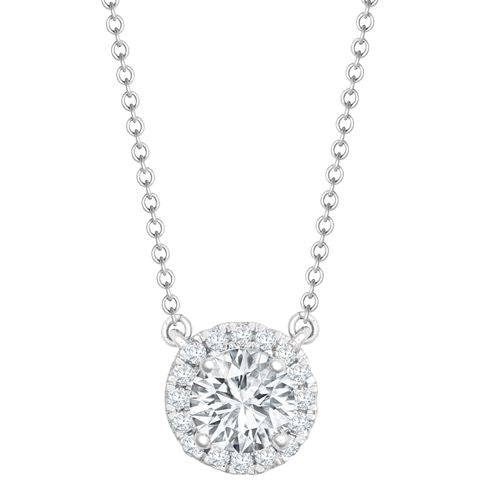 18P332-100-GSI1 | 18ct White Gold 0.20ct Natural Diamond Halo Pendant with 16"-18" Chain Extender set with a 1.00ct G SI1 Diamond