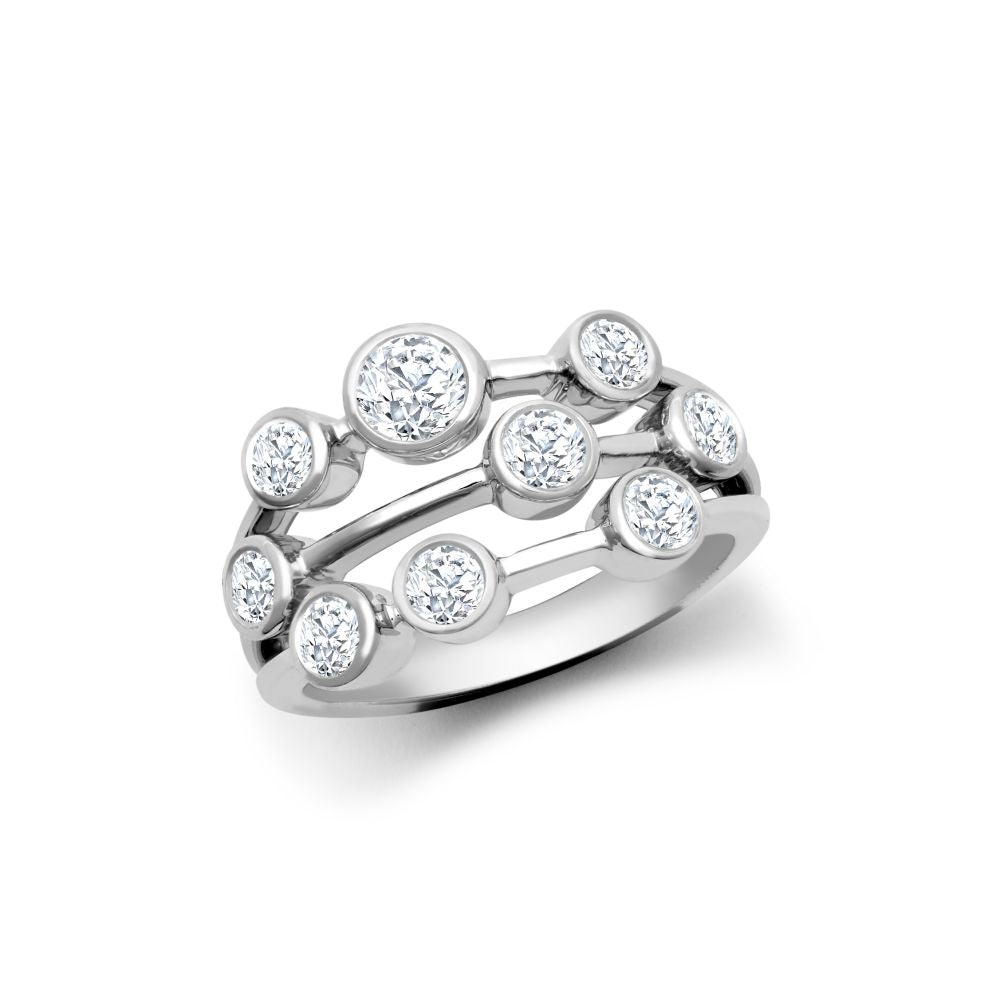 18R1001 | JN Jewellery 18ct White Gold 1.00cts Natural Diamond 3 Row Bubble Ring