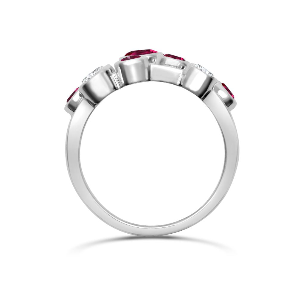 18R1003 | JN Jewellery 18ct White Gold 0.35cts Natural Diamond 0.89cts Ruby 3 Row Bubble Ring