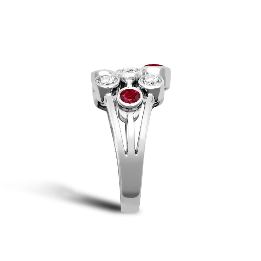 18ct White Gold 0.35cts Natural Diamond 0.89cts Ruby 3 Row Bubble Ring
