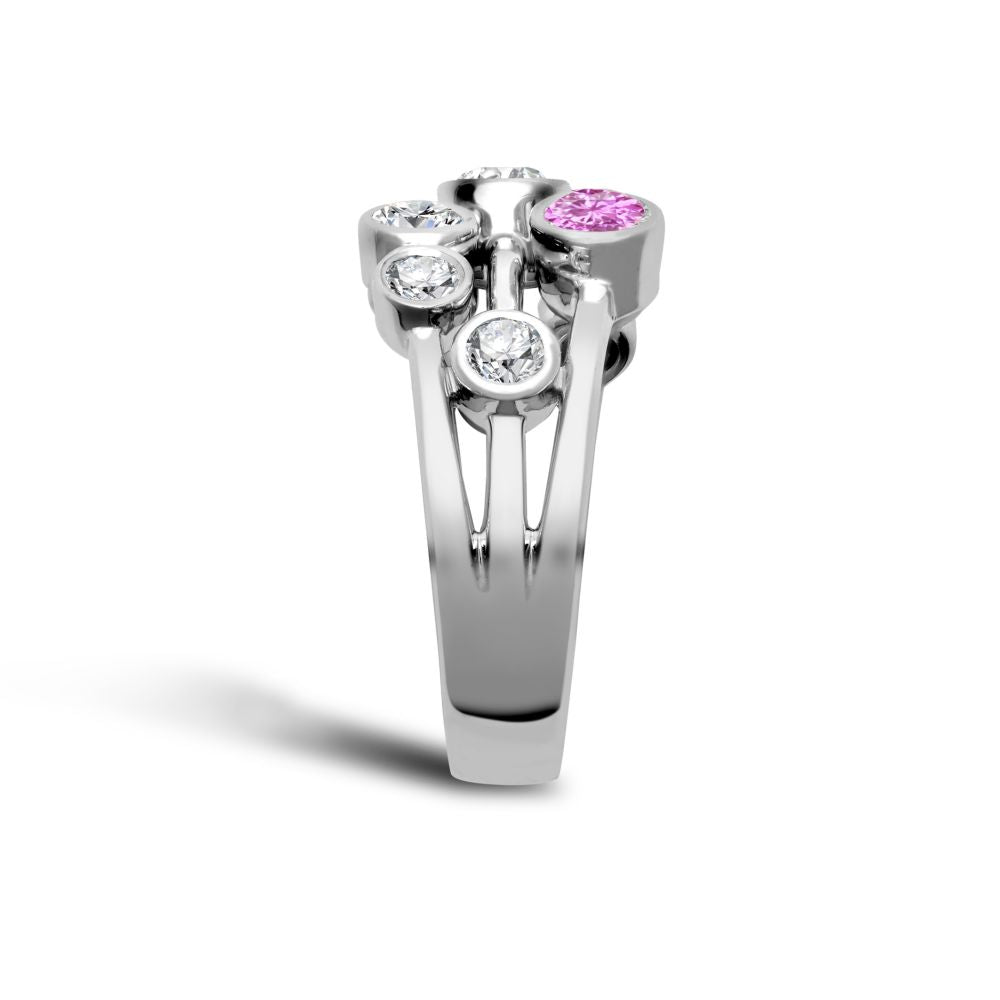 18R1006 | JN Jewellery 18ct White Gold 0.37cts Natural Diamond 0.45cts Pink Sapphire 3 Row Bubble Ring