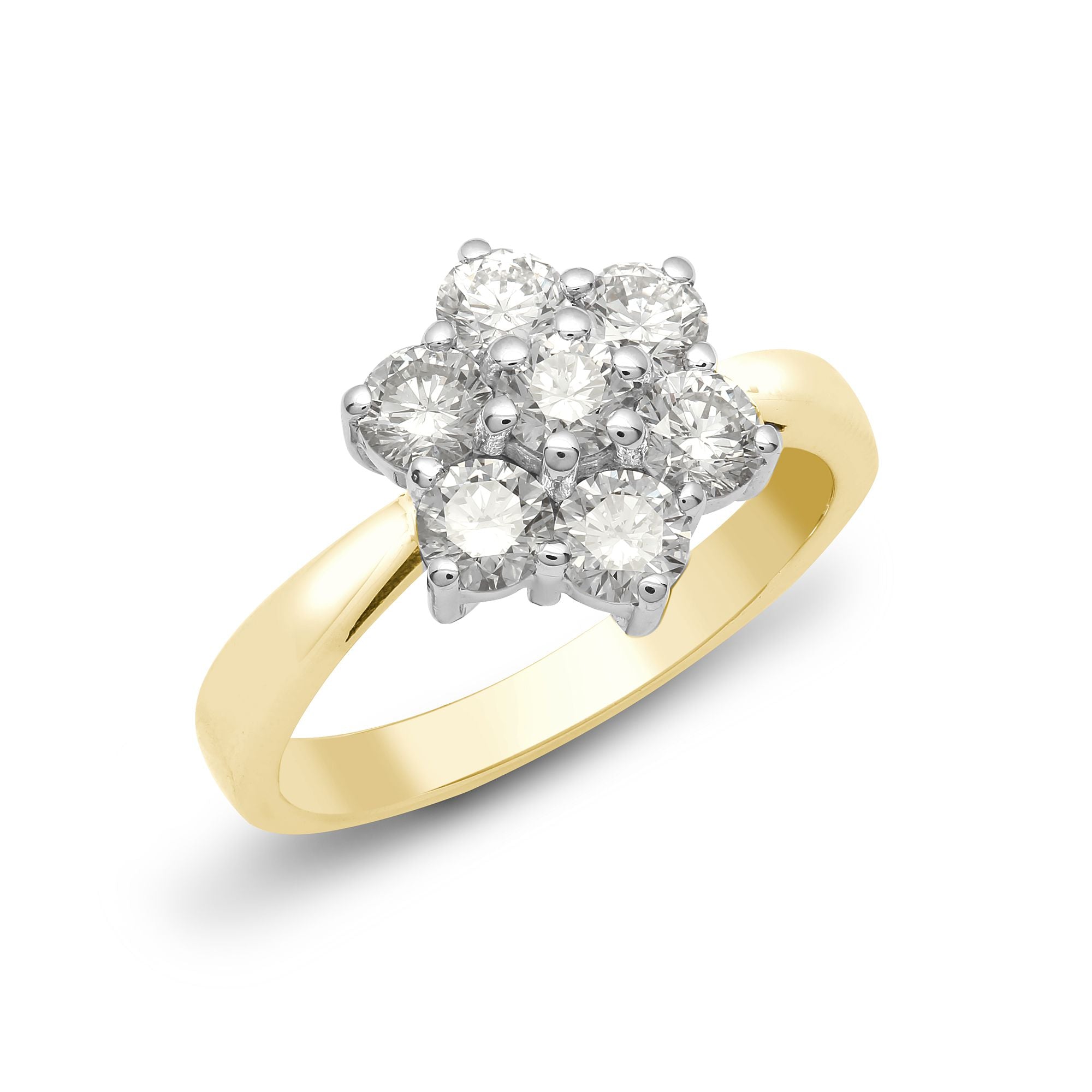 18ct Yellow/White 2.00ct Natural Diamond 7 Stone Cluster Ring
